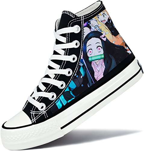 Roffatide Anime Demon Slayer High Top Canvas Sneakers Bedruckte Flache Schuhe Slip-Ons Schnür-Skateboardschuhe Schwarz B Unisex 43 von Roffatide