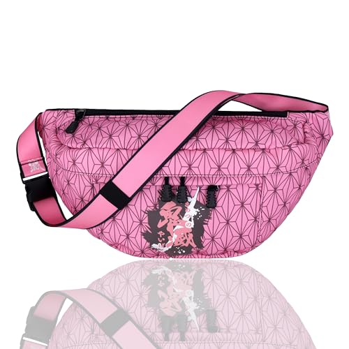 Roffatide Anime Demon Slayer Kamado Nezuko Crossbody Fanny Pack für Männer Frauen Gürteltasche Hip Bum Bag Sling Tasche Brustbeutel Rucksack Rosa von Roffatide