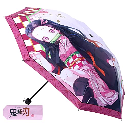 Roffatide Anime Demon Slayer Kamado Nezuko Regenschirm 39 in Travel Umbrella Winddicht Wasserdicht Anti-UV Schutz Regenschirm Klein Kompakt Leicht Faltbar Regenschirm von Roffatide