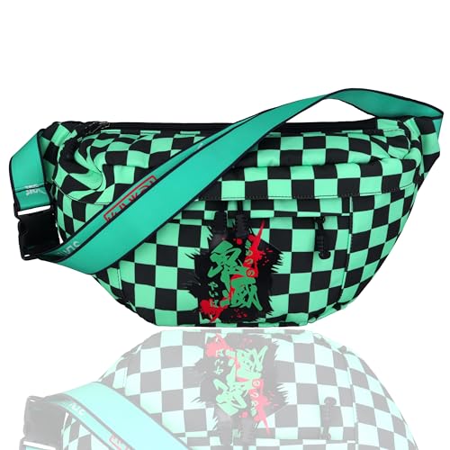 Roffatide Anime Demon Slayer Kamado Tanjirou Crossbody Fanny Pack für Männer Frauen Gürteltasche Hip Bum Bag Sling Tasche Brustbeutel Rucksack Grün/Schwarz von Roffatide