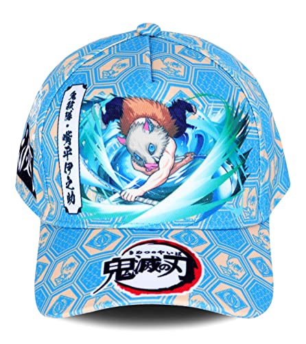 Roffatide Anime Demon Slayer Logo Baseballmütze mit Hashibira Inosuke Motiv bedruckt Verstellbare Vatermütze Baumwolle Blau von Roffatide