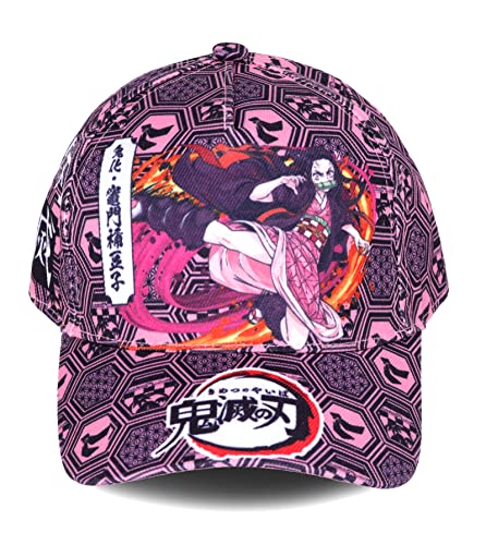 Roffatide Anime Demon Slayer Logo Baseballmütze mit Kamado Nezuko Motiv bedruckt Verstellbare Vatermütze Baumwolle Rosa von Roffatide