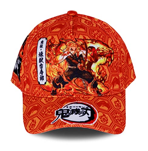 Roffatide Anime Demon Slayer Logo Baseballmütze mit Rengoku Kyoujurou Motiv bedruckt Verstellbare Vatermütze Baumwolle Orange von Roffatide