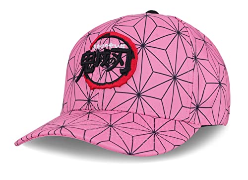 Roffatide Anime Demon Slayer Logo Stickerei Baseballmütze mit Kamado Nezuko Motiv bedruckt Verstellbare Vatermütze Baumwolle Rosa von Roffatide