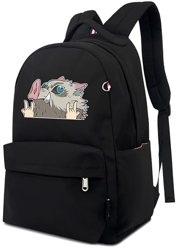 Roffatide Anime Demon Slayer Rucksack für Frauen Man Hashibira Inosuke Printed Laptop Rucksack Lightweight Nylon Daypack Travel Backpack Black von Roffatide