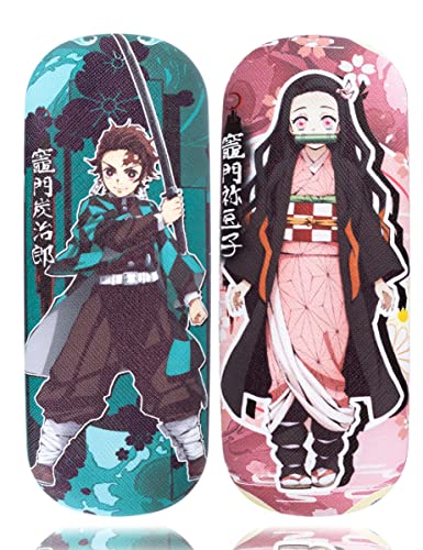 Roffatide Anime Demon Slayer Tanjirou Nezuko Brillenetui 2 Stück Hartschalen-Etui für Brillen Tragbare Schutzhülle für Brillen für Jungen Mädchen von Roffatide