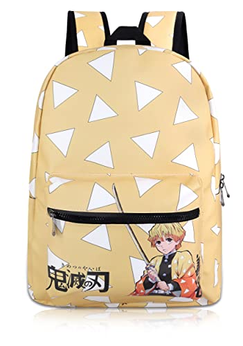 Roffatide Anime Demon Slayer Waterproof Laptop Rucksack Agatsuma Zenitsu Bedrucktes Kunstleder Mädchen Jungen Schulranzen Gelb von Roffatide