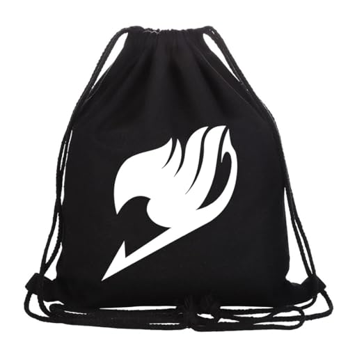 Roffatide Anime Fairy Tail Drawstring Tasche Bedruckter Sportrucksack Segeltuch Drawstring Rucksack String Tasche Schwarz A von Roffatide