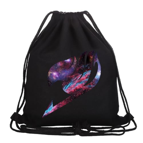 Roffatide Anime Fairy Tail Drawstring Tasche Bedruckter Sportrucksack Segeltuch Drawstring Rucksack String Tasche Schwarz B von Roffatide