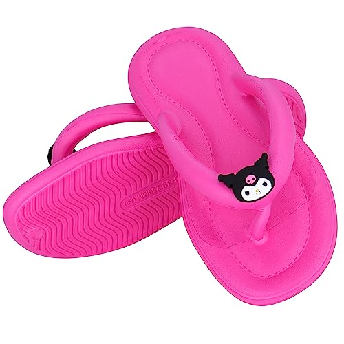 Roffatide Anime Flip Flops Cinnamoroll My Melody Kuromi Flip Flops für Frauen Flache Pantoffeln Rutschfeste Badezimmer Dusche Zehenstegsandalen Gummipantoffeln Strand Flip Flops Rose 37/38 von Roffatide