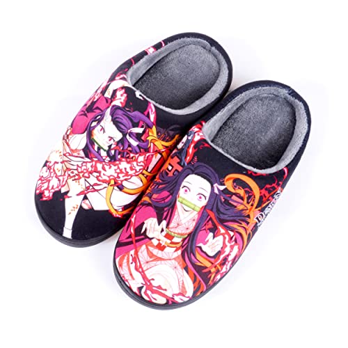 Roffatide Anime Fuzzy Hausschuhe Kamado Nezuko Geschlossene Zehe offen zurück Hausschuhe mit Gummisohle Hausschuhe rutschfest Indoor Plüsch Schuhe für Frauen Männer Euro 38-39 von Roffatide