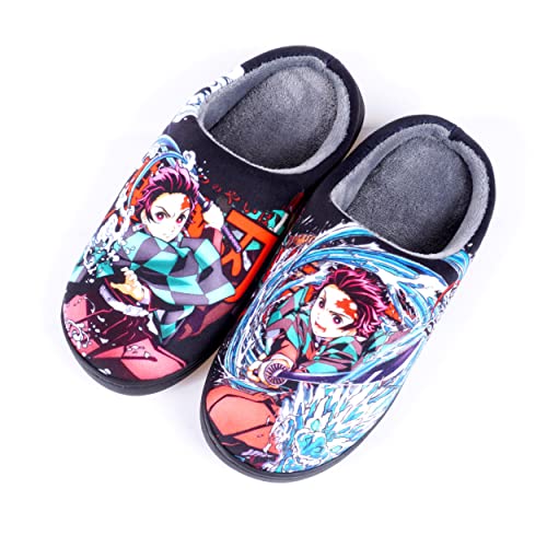 Roffatide Anime Fuzzy Hausschuhe Kamado Tanjirou Geschlossene Zehe offen zurück Hausschuhe mit Gummisohle Hausschuhe rutschfest Indoor Plüsch Schuhe für Frauen Männer Euro 40-41 von Roffatide