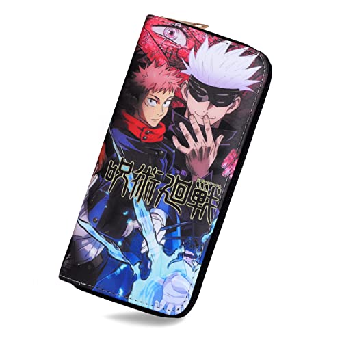 Roffatide Anime Geldbörsen Yuji Itadori Gojo Satoru Reißverschluss Geldbörse Kunstleder Lange Geldbörse für Frauen Männer von Roffatide