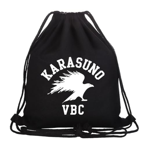 Roffatide Anime Haikyuu Drawstring Tasche Bedruckter Sportrucksack Segeltuch Kordelzug Rucksack String Tasche Schwarz B von Roffatide