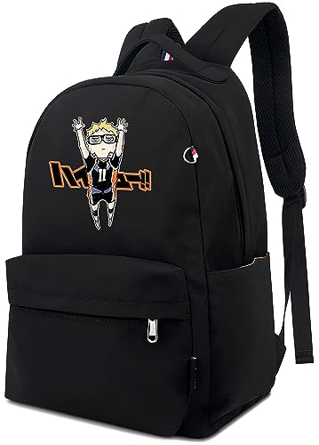 Roffatide Anime Haikyuu!! Kei Tsukishima Rucksack für Frauen Mann bedruckt Laptop Rucksack leichtes Nylon Karasuno Daypack Travel Backpack Schwarz von Roffatide