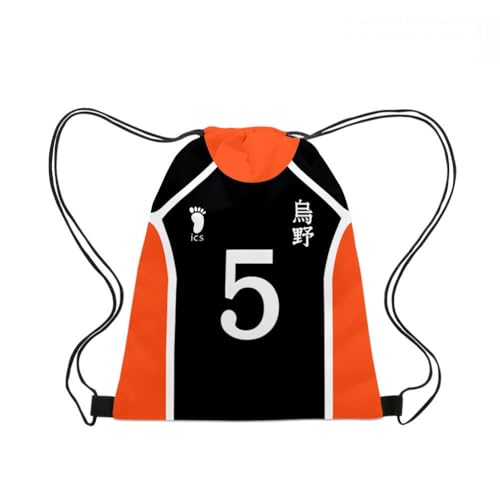 Roffatide Anime Haikyuu Kordelzug Tasche Oxford Drawstring Rucksack String Tasche Sport Basketball Sackpack Schwarz Orange F von Roffatide