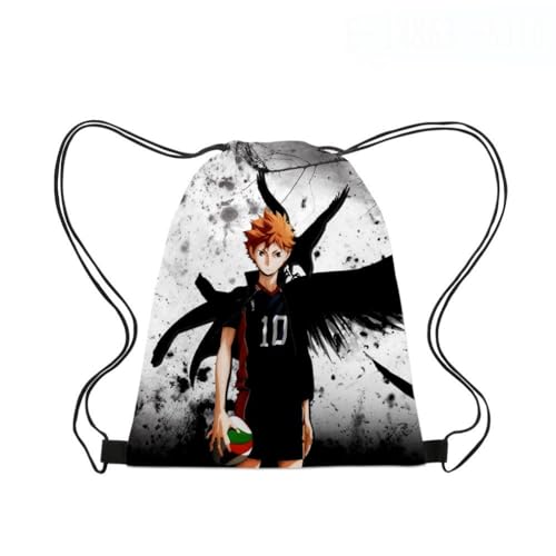 Roffatide Anime Haikyuu Kordelzug Tasche Oxford Drawstring Rucksack String Tasche Sport Basketball Sackpack Schwarz Orange L von Roffatide