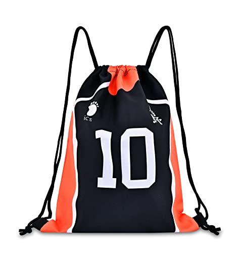 Roffatide Anime Haikyuu Kordelzugbeutel Oxford-Rucksack mit Kordelzug Einkaufsnetz Sport Basketball Sackpack Schwarz Orange von Roffatide