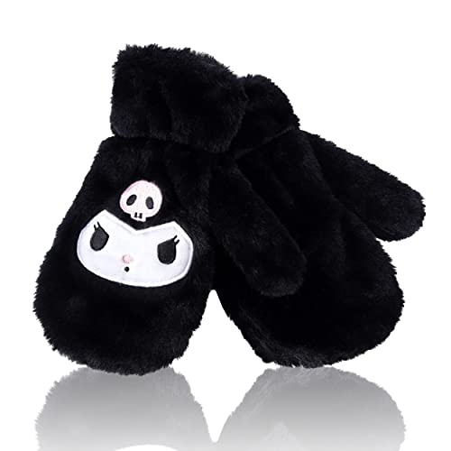 Roffatide Anime Handschuh Böses Kaninchen Fuzzy Fäustlinge Plüsch-Fleece-Fäustlinge mit vollem Finger Schwarze Handschuhe mit Winterstickerei von Roffatide
