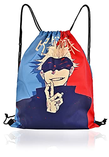 Roffatide Anime Jujutsu Kaisen Gojo Satoru Canvas Printed Kordelzug Rucksack Jungen Mädchen Sport Schule Yoga Tasche Cinch Tasche Rot von Roffatide