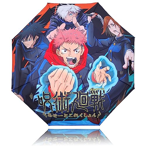 Roffatide Anime Jujutsu Kaisen Regenschirm 8 RIBS Itadori Yuji Regenschirme Auto Open & Close Regenschirm Falt-Reiseschirm Winddicht Wasserdicht Anti-UV Schutz Regenschirm von Roffatide