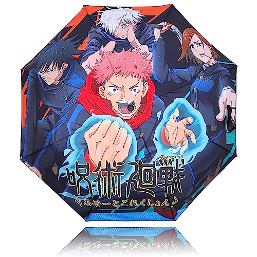 Roffatide Anime 8 RIBS Itadori Yuji Regenschirme Auto Open & Close Regenschirm Falt-Reiseschirm Winddicht Wasserdicht Anti-UV Schutz von Roffatide