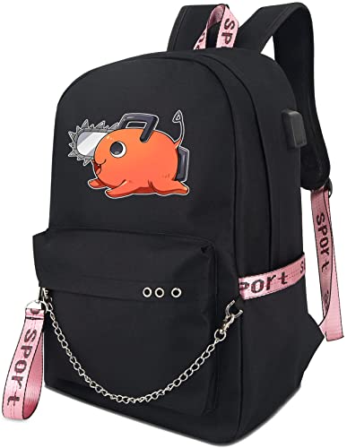 Roffatide Anime Kettensäge Mann Rucksack Pochita Buch Tasche Laptop Schultasche mit USB Ladeanschluss und Kopfhörer Port von Roffatide