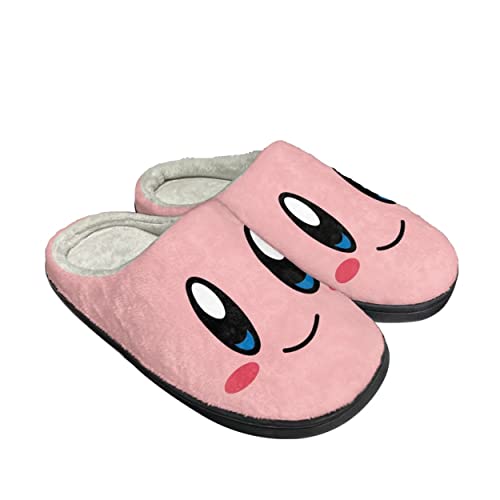 Roffatide Anime Kirby Fuzzy Hausschuhe Closed Toe Open Back mit Gummi Sohle Haus Hausschuhe rutschfeste Indoor Plüsch Schuhe für Frauen von Roffatide
