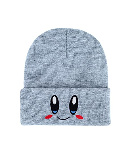 Roffatide Anime Kirby Skull Caps für Damen Herren Bestickter Totenkopf-Hut Beanie Mütze Winter Strickmütze Grau von Roffatide