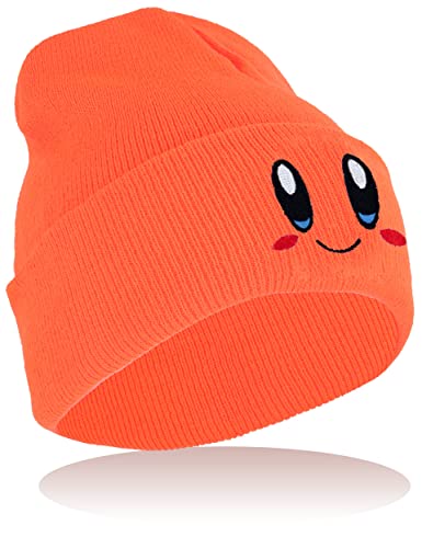 Roffatide Anime Kirby Skull Caps für Damen Herren Bestickter Totenkopf-Hut Beanie Mütze Winter Strickmütze Orange von Roffatide
