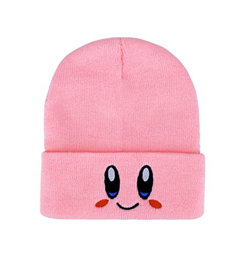 Roffatide Anime Kirby Skull Caps für Damen Herren Bestickter Totenkopf-Hut Beanie Mütze Winter Strickmütze Rosa von Roffatide