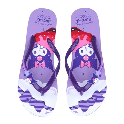 Roffatide Anime Kuromi Flip Flops für Frauen flache Rutschen Rutschfeste Pantoffeln Bad Dusche Thong Sandalen Gummi Strand Hausschuhe Flip Flops Lila 37-38 von Roffatide