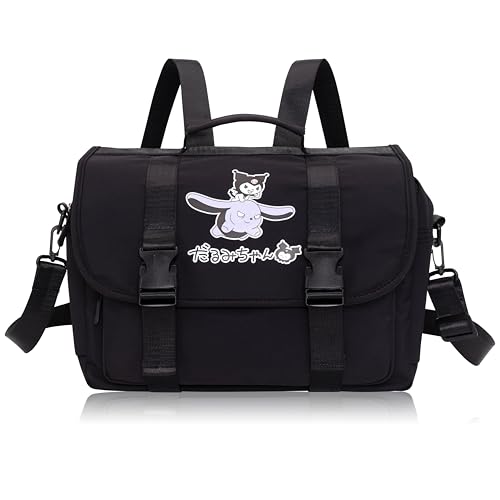 Roffatide Anime Kuromi JK-Rucksack Messenger Tasche Crossbody Tasche Kawaii Lolita Umhängetasche Klappe Schulranzen Niedliche Nylonhandtasche für Frauen Schwarz von Roffatide