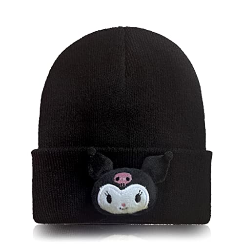 Roffatide Anime Kuromi Niedliche Beanie Mütze Kawaii Lolita JK Caps Winter Strickmütze für Jungen Mädchen Gestickte Beanie Mütze von Roffatide