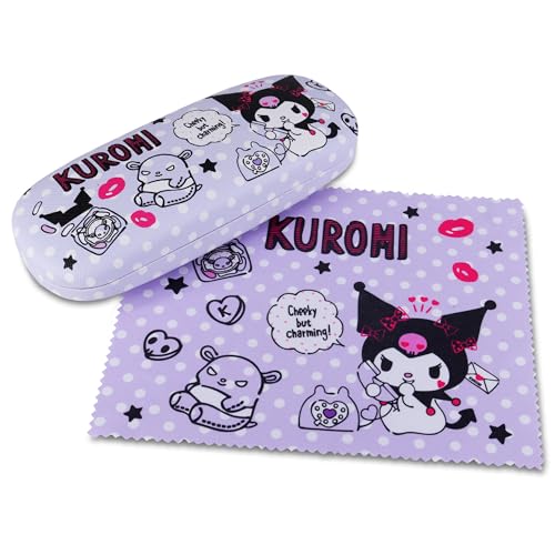 Roffatide Anime Kuromi Rosa Cartoon Brillenetui Hartschalen-Brillenetui mit Brille Tragbare Schutzhülle für Brillen für Jungen und Mädchen von Roffatide