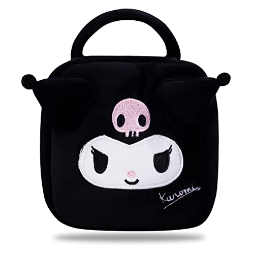 Roffatide Anime Kuromi Schwarzer Plüsch-Makeup-Tasche tragbare kleine Kosmetiktasche Zipper Pouch für Frauen Mädchen von Roffatide