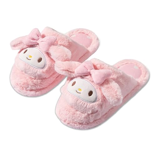 Roffatide Anime Melody Cute Plüsch Boden Hausschuhe Indoor Schuhe Fuzzy Hausschuhe mit Gummisohle für Mädchen Frauen 7.5-8 von Roffatide