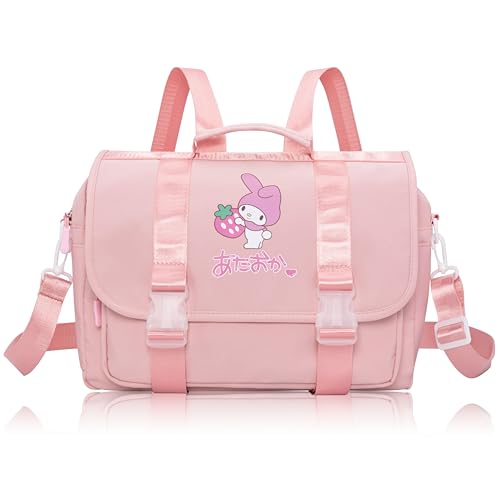 Roffatide Anime Melody JK-Rucksack Messenger Tasche Crossbody Tasche Kawaii Lolita Umhängetasche Klappe Schulranzen Niedliche Nylonhandtasche für Frauen Rosa von Roffatide