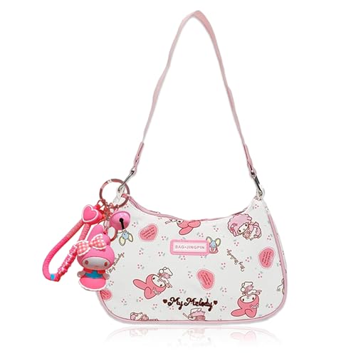 Roffatide Anime Melody Nette Umhängetaschen für Frauen Freunde PU Tote Handtasche mit Reißverschluss Mini Clutch Schulter Geldbörse Unterarm Geldbörse (mit Anhänger) von Roffatide