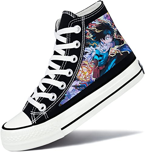 Roffatide Anime My Hero Academia High Top Canvas Sneakers Bedruckte Flache Schuhe Slip-Ons Schnür-Skateboardschuhe Schwarz A Unisex 43 von Roffatide