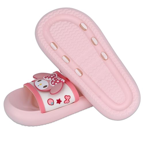 Roffatide Anime My Melody Cinnamoroll Kuromi Pantoletten für Mädchen Hausschuhe Rutschfeste Badesandalen Gummipantoffeln Rosa+Weiß 8-8.5 von Roffatide