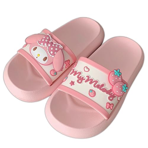 Roffatide Anime My Melody Cinnamoroll Kuromi Slides für Mädchen Hausschuhe Rutschfeste Badesandalen Gummipantoffeln Rosa+Weiß 7-7.5 von Roffatide