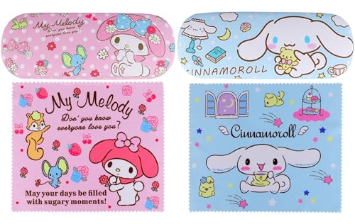 Roffatide Anime My Melody Cinnamoroll Rosa Cartoon Brillenetui Hartschalen-Brillenetui mit Brille Tragbare Schutzhülle für Brillen für Jungen und Mädchen von Roffatide