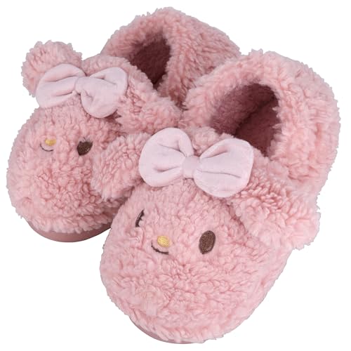 Roffatide Anime My Melody Kaninchen Fuzzy Hausschuhe Plüsch Hausschuhe offen zurück geschlossene Zehe Hausschuhe mit Gummisohle für Frauen Rosa 39-40 von Roffatide