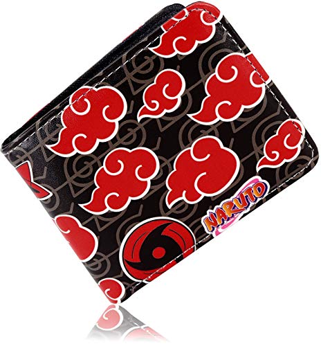 Roffatide Anime Naruto Geldbörsen Akatsuki Rote Wolke Sharingan Anti Leaf Geldbörsen Kunstleder Slim Bi-Fold Geldbörse Mehrzweck Geldbörse von Roffatide