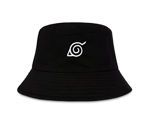 Roffatide Anime Leaf Village Fischerhüte Bestickter Hut Angelhut Reversible Double Side Wear Baumwolle Sonnenhut Schwarz von Roffatide