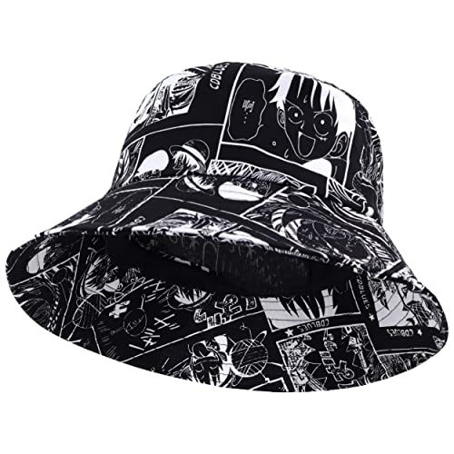 Roffatide Anime One Piece Bucket Hat Fischerhut mit Graffiti Luffy Hip-Hop Faltbarer Sonnenhut aus Baumwolle für Jungen und Mädchen von Roffatide