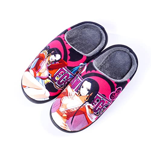 Roffatide Anime One Piece Fuzzy Hausschuhe Boa·Hancock Geschlossene Zehe offen zurück Hausschuhe mit Gummisohle Hausschuhe rutschfest Indoor Plüsch Schuhe für Frauen Männer Euro 38-39 von Roffatide
