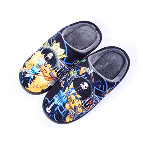 Roffatide Anime One Piece Fuzzy Hausschuhe Brook Geschlossene Zehe offen zurück Hausschuhe mit Gummisohle Hausschuhe rutschfest Indoor Plüsch Schuhe für Frauen Männer Euro 36-37 von Roffatide