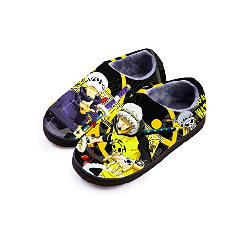 Roffatide Anime One Piece Fuzzy Hausschuhe Geschlossene Zehe offen zurück Hausschuhe mit Gummisohle Hausschuhe rutschfest Indoor Plüsch Schuhe für Frauen Männer Euro 38-39 von Roffatide